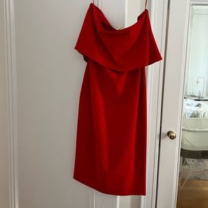 Likely red strapless knee-length Driggs Dress. Size 6.